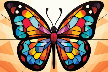 Bright motley butterfly vector illustration in stained glass style clipart