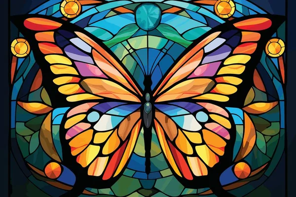 Bright Motley Butterfly Vector Illustration Stained Glass Style — Stock Vector