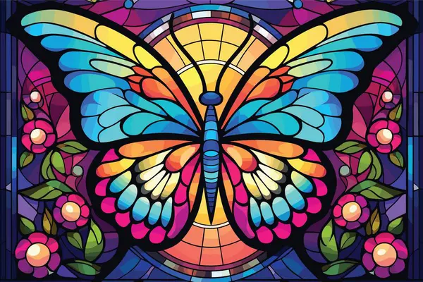 Světlé Motýlí Motýlí Vektorové Ilustrace Stylu Barevného Skla — Stockový vektor