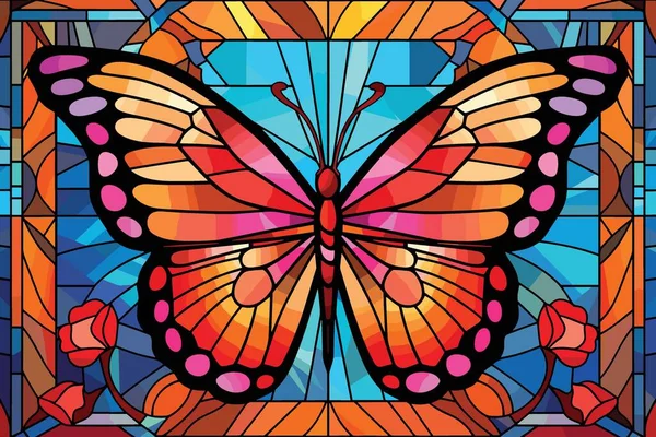 Renkli Cam Tarzında Parlak Bir Kelebek Vektör Çizimi — Stok Vektör