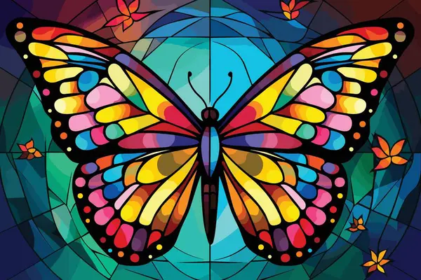 Ilustración Vectorial Mariposa Brillante Abigarrada Estilo Vitral — Archivo Imágenes Vectoriales