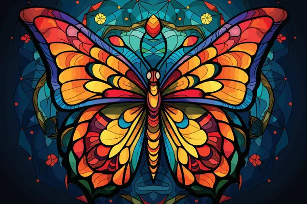 Renkli Cam Tarzında Parlak Bir Kelebek Vektör Çizimi — Stok Vektör