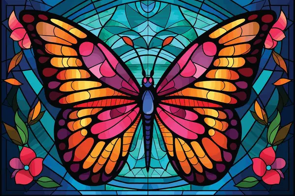 Ilustración Vectorial Mariposa Brillante Abigarrada Estilo Vitral — Archivo Imágenes Vectoriales