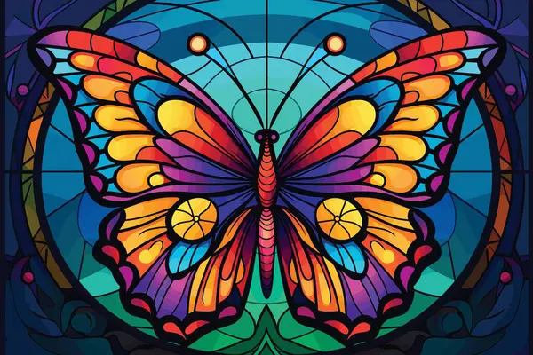 Ilustración Vectorial Mariposa Brillante Abigarrada Estilo Vitral — Vector de stock