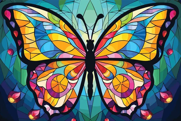 Jasny Motyl Motyl Wektor Ilustracja Witrażu Stylu — Wektor stockowy