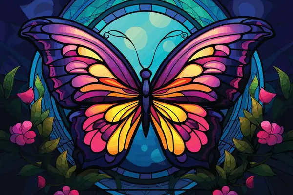 Hell Kunterbunte Schmetterlingsvektorillustration Glasmalereistil — Stockvektor