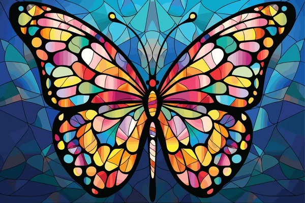 Φωτεινή Ετερόκλητη Πεταλούδα Διανυσματική Απεικόνιση Βιτρό Στυλ — Διανυσματικό Αρχείο