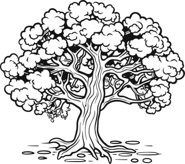 Meşe Ağacı Vektör Logo Şablonu Çizim Tasarımı. Tarafsız arkaplanda siyah çizim
