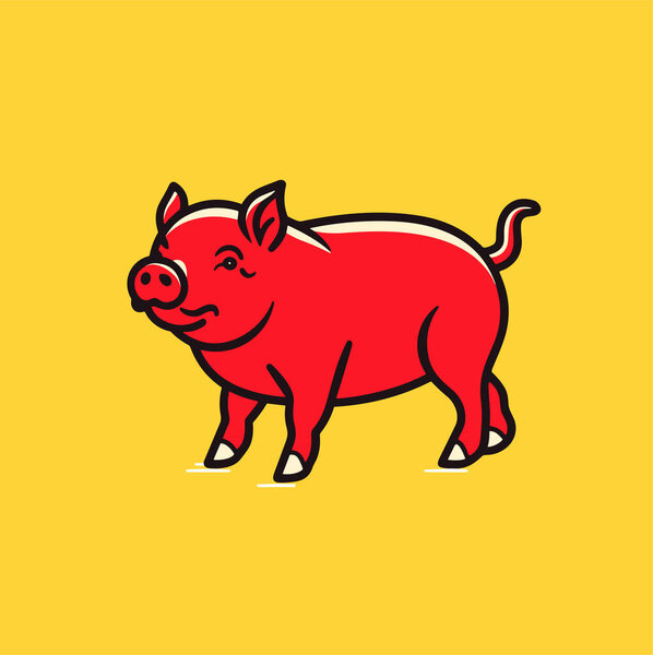 Pig, pork. Vintage logo icon template, retro print, poster for Butchery meat business, farmer shop. Vector Illustration