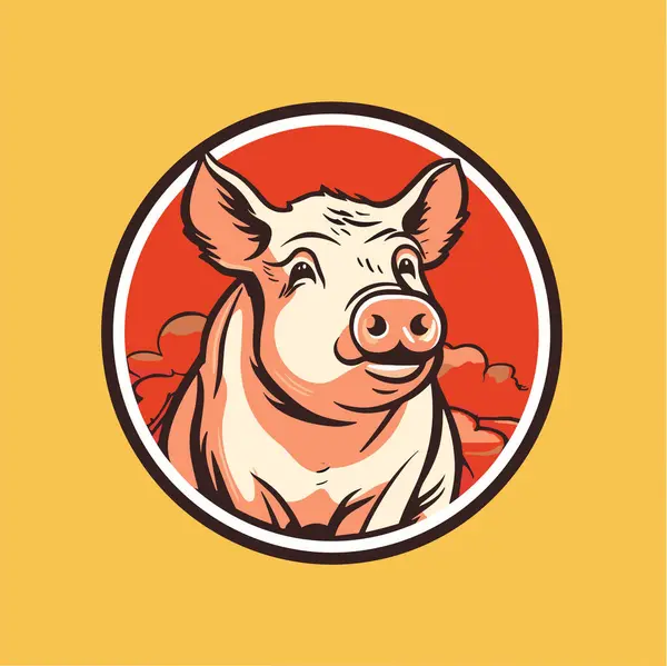 stock vector Pig, pork. Vintage logo icon template, retro print, poster for Butchery meat business, farmer shop. Vector Illustration