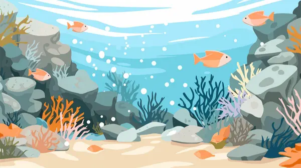 Marine Life Landscape - the ocean and underwater world with different inhabitants vector illustration
