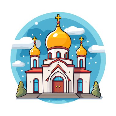 Ortodoks kilise binası, katedral. Karikatür dini mimarisi dış görünüş, Vektör