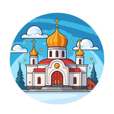 Ortodoks kilise binası, katedral. Karikatür dini mimarisi dış görünüş, Vektör