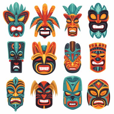 Tiki Kabile Maskesi, Hawaii Tasarım Elementleri, Vektör