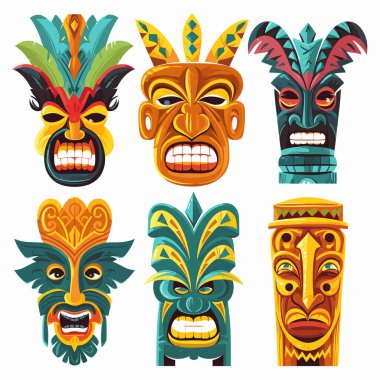 Tiki Tribal Mask, Hawaiian Design Elements, Vector clipart