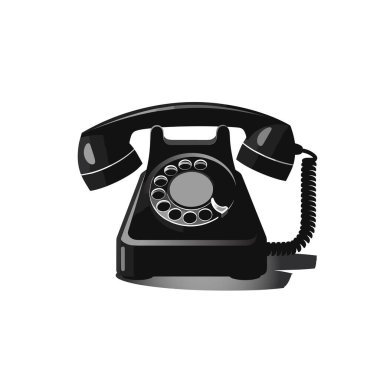 Eski bir çevirmeli telefon ikonu. Eski telefon izole edilmiş. Çizim Vektörü