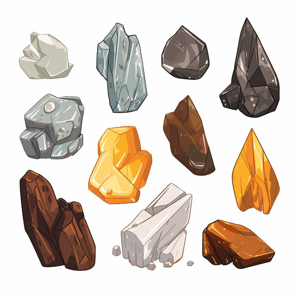 Set of cartoon stones, rocks and minerals, vector illustration