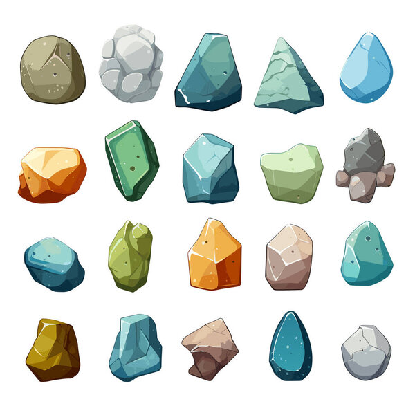 Set of cartoon stones, rocks and minerals, vector illustration