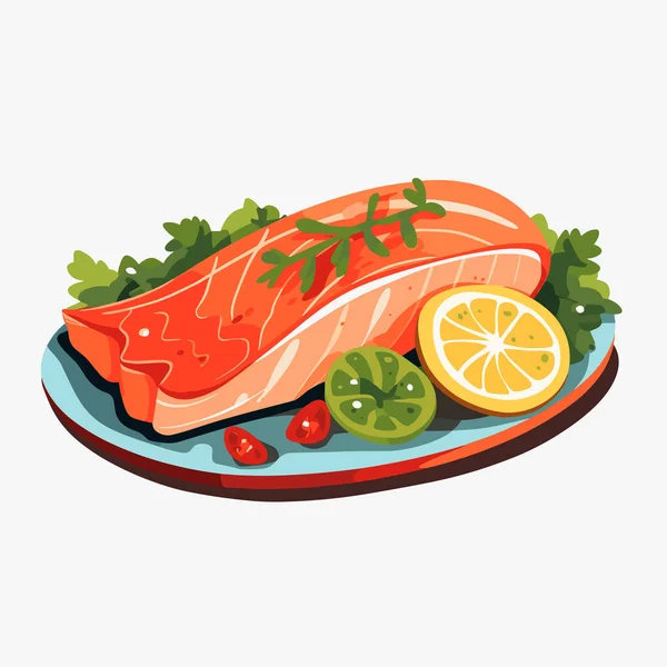烤鲑鱼片鱼 卡通矢量海鲜插图 煮好的金枪鱼牛排 — 图库矢量图片#