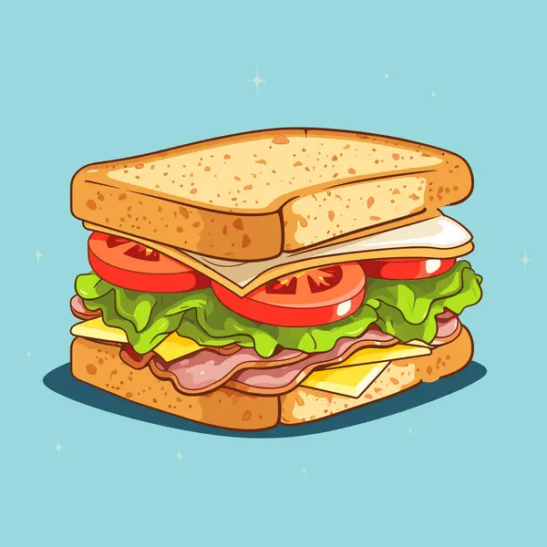 Ham Cheese Vegetable Appetizing Sandwich Illustration Vector — Stock Vector