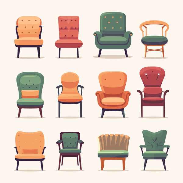 Мебель для домашних иконок. Кресло, диван, стул и т.д. Вектор иллюстрации