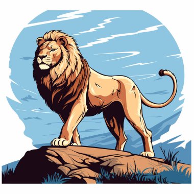 Standing lion isolated on a neutral background. Illustration vector clipart