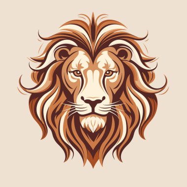 Vektör aslan baş maskotu, logo için yüz, amblem, rozetler, etiketler şablon tişört tasarımı