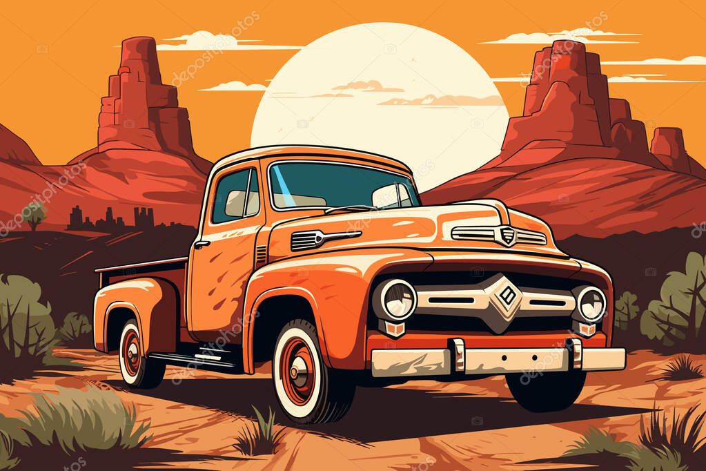 Old retro american muscle pick up truck vector