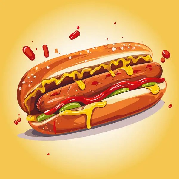 Varmkorv Med Ketchup Och Senap Vektorillustration Royaltyfria illustrationer