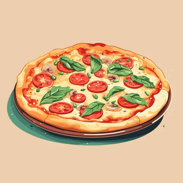 Кусок Вкусной Пиццы Различными Ингредиентами Тарелке Итальянский Вектор Иллюстраций Стиле Стоковая Иллюстрация