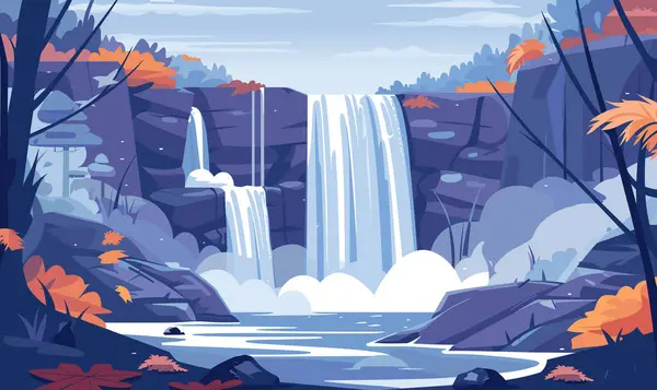 Водопад Видом Пейзаж Векторная Иллюстрация Стиле Мультфильма Лицензионные Стоковые Векторы