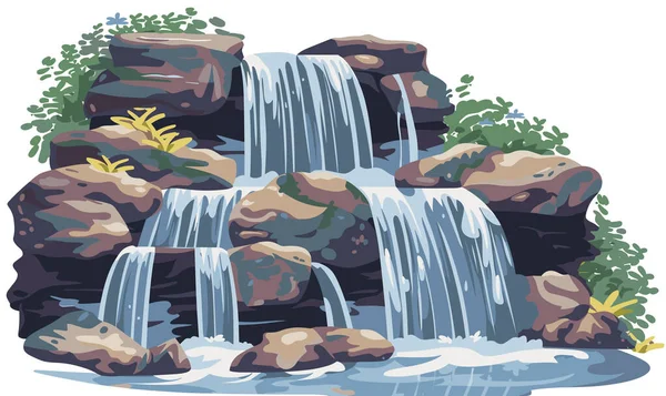 Водопад Видом Пейзаж Векторная Иллюстрация Стиле Мультфильма Стоковый вектор