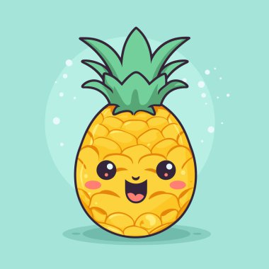 Şirin ananas yapıştırması kawaii karakter ikon vektör çizimi tasarımı