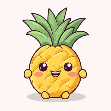 Şirin ananas yapıştırması kawaii karakter ikon vektör çizimi tasarımı