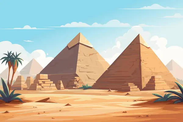 Desierto Egipcio Con Pirámides Ilustración Vectorial Dibujos Animados Del Paisaje — Archivo Imágenes Vectoriales
