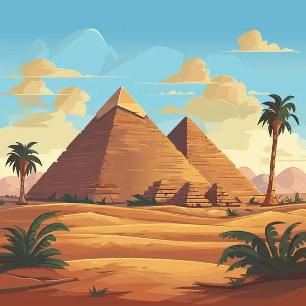 Désert Égyptien Avec Des Pyramides Illustration Vectorielle Dessins Animés Paysages — Image vectorielle