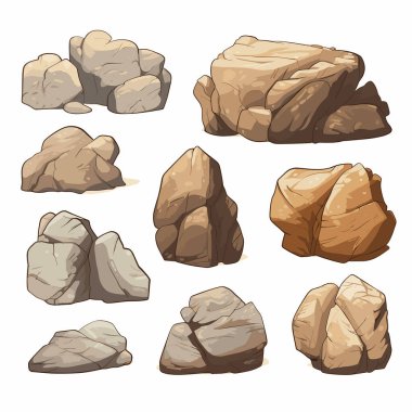 Rock stones cartoon set. Multicolored stones and rocks, boulders. Vector illustration clipart