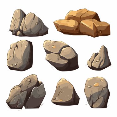 Rock Stones çizgi film seti. Çok renkli taşlar, kayalar, kayalar. Vektör illüstrasyonu