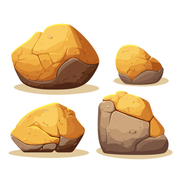 Rock stones cartoon set. Multicolored stones and rocks, boulders. Vector illustration