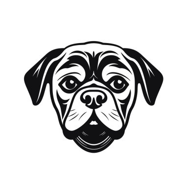Köpek başlı logo vektörü. Köpek kafası siyah beyaz çizim. Köpek kafası simgesi