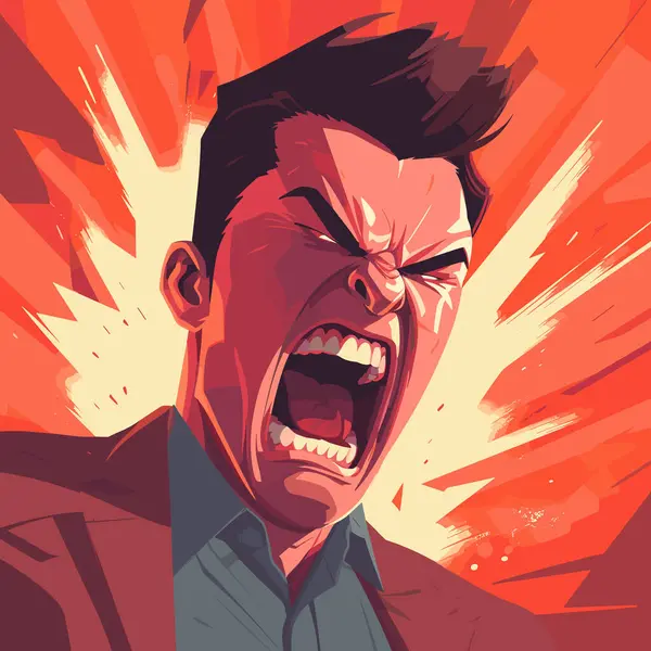 Anger rage and negative emotions concept. Man feeling furious aggressive and angry vector illustration