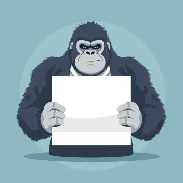Monkey Gorilla Holding Banner Cartoon Style Vector Illustration — Stock Vector