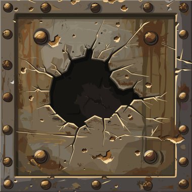 Bullet holes. Damage and cracks on metal surface from bullets. Vector illustration clipart
