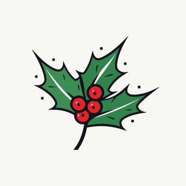 Holly Mistletoe branch, Christmas berry icon Holly holiday vector illustration clipart