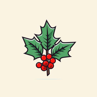 Holly Mistletoe branch, Christmas berry icon Holly holiday vector illustration clipart