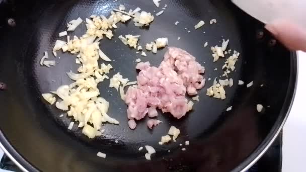 このビデオでは 肉とソテーされたニンニクがミックスされた風味豊かな料理を紹介します ビデオ映像では ニンニクと肉を完璧に調理するプロセスをキャプチャし 独自のキッチンでレシピを再現できることを確認します — ストック動画