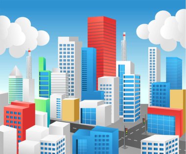 Isometric düz konsept illüstrasyon modern şehir sokak manzarası