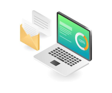 E- posta veri analizi bilgisayar kavramının düz izometrik çizimi