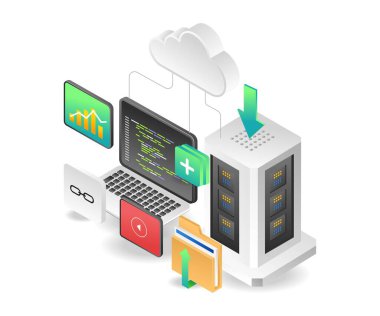 Bilgisayar programcısı bulut sunucusunun Isometric konsepti