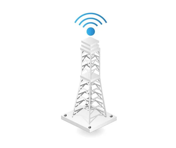 Flache Isometrische Darstellung Des Netzwerk Wifi Sendekonzepts — Stockvektor